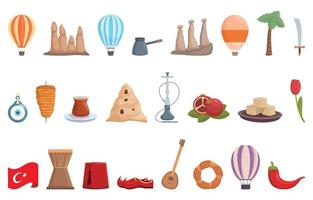 Cappadocia icons set cartoon vector. Travel balloon vector