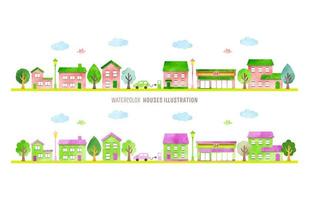 Set of buildings in cartoon style. Vector illustration isolated on white background.