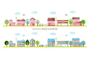 Set of buildings in cartoon style. Vector illustration isolated on white background.