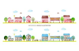 Set of buildings in cartoon style. Vector illustration isolated on white background.