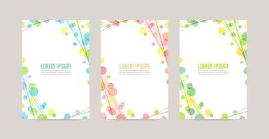 Vector card design template with colorful watercolor bubbles, gold lines