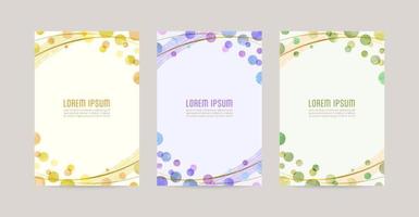 Vector card design template with colorful watercolor bubbles, gold lines