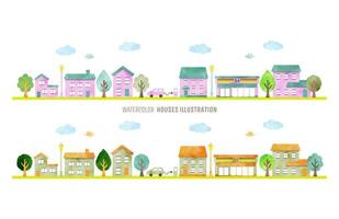 Set of buildings in cartoon style. Vector illustration isolated on white background.