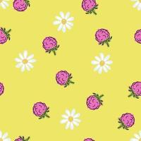 Seamless simple raspberry, and simple flowers. Bright summer illustration isolated on yellow background vector