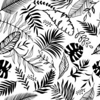 White and black seamless exotic leaves. Bright tropical vector illustration with palm leaves, banana leaves, monstera for decor, wallpapers, covers