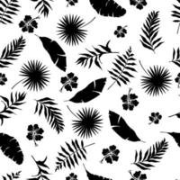 Silhouette black and white tropical seamless pattern vector