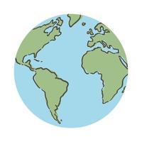 Globe world map. Planet earth flat vector illustration. Doodle map with continents and oceans.