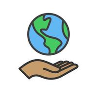 Hand holding planet earth, linear vector icon. Save the planet. Earth day symbol. World Environment Conservation.