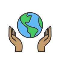 Hand holding planet earth, linear vector icon. Save the planet. Earth day symbol. World Environment Conservation.