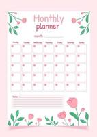 Hand drawn vertical planner template. Monthly planner on a white background with floral elements. vector