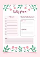 Flat daily planner design template. To do list and note paper. stationery organizer for daily plans. vector