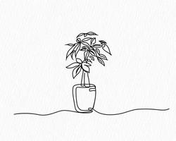 A line drawing of a plant in a vase. vector