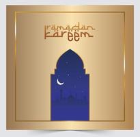 Ramadán kareem islámico tipografía diseño creciente Arábica modelo vector ilustración azul y oro color