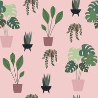 Seamless pattern with  vector home prints plants in flat style