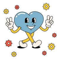 Funny happy cartoon hippie heart. All peace, groovy in the style of the 60s, 70s. Positive and good vibes vector