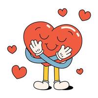 Funny happy cartoon heart hugs and loves itself. A message has arrived. Positive and good vibes vector