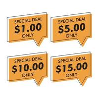 special deal prices are one dollar, five dollars, ten dollars and fifteen dollars vector