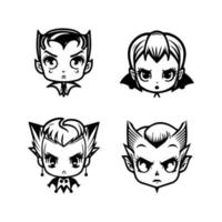 Sink your teeth into our kawaii vampire head collection. Each one Hand drawn with love, these illustrations are sure to add a touch of spookiness to your project vector