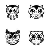 A collection of cute and charming Hand drawn illustrations of kawaii owls, perfect for adding a touch of whimsy to any project or design vector