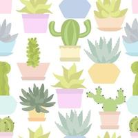 Seamless cacti and succulents in pots vector