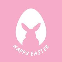 Square vector minimalistic illustration in pink and white with text Happy Easter and holiday attributes