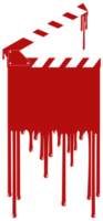 silhouet van de bloederig Filmklapper teken voor film of film icoon symbool met genre verschrikking, thriller, bloed, sadistisch, spatten, slasher, mysterie, eng of halloween poster film film. formaat PNG