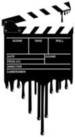 Silhouette of the Bloody Clapperboard Sign for Film or Movie Icon Symbol with Genre Horror, Thriller, Gore, Sadistic, Splatter, Slasher, Mystery, Scary or Halloween Poster Film Movie. Format PNG