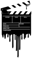 silhuett av de blodig clapperboard tecken för filma eller film ikon symbol med genre Skräck, thriller, levrat blod, sadistisk, stänka ner, slasher, mysterium, skrämmande eller halloween affisch filma film. formatera png