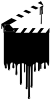 silhouette di il sanguinoso ciak cartello per film o film icona simbolo con genere orrore, romanzo giallo, sangue, sadico, schizzare, tagliente, mistero, pauroso o Halloween manifesto film film. formato png