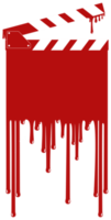 silhuett av de blodig clapperboard tecken för filma eller film ikon symbol med genre Skräck, thriller, levrat blod, sadistisk, stänka ner, slasher, mysterium, skrämmande eller halloween affisch filma film. formatera png