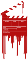 Silhouette of the Bloody Clapperboard Sign for Film or Movie Icon Symbol with Genre Horror, Thriller, Gore, Sadistic, Splatter, Slasher, Mystery, Scary or Halloween Poster Film Movie. Format PNG