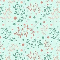 Delicate pattern with leaves and polka dots in pastel pink and mint colors. vector