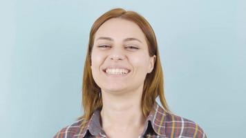 Close-up of laughing woman. Young woman laughing happy and having fun. video