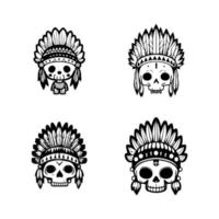 Add a touch of edgy cuteness to your project with our cute kawaii skull head logo wearing Indian chief accessories collection. Hand drawn with love, these illustrations vector