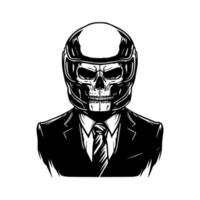 nervioso y elegante mano dibujado línea Arte ilustración de un chicano cráneo motorista vistiendo un casco, exhibiendo un único fusión de difícil y sofisticado vector