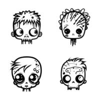 Playful and quirky Hand drawn kawaii zombie head collection set, featuring cute and charming line art illustrations of undead cuteness vector