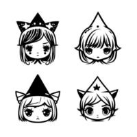 Get ready for some spooktacular fun with this cute kawaii spooky witch head collection set. Each witch head is Hand drawn with charming details that will put a smile on your face vector