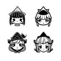 Get ready for some spooktacular fun with this cute kawaii spooky witch head collection set. Each witch head is Hand drawn with charming details that will put a smile on your face vector