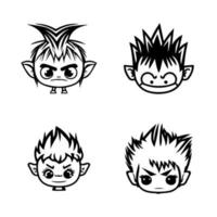 A cute anime troll head collection set featuring Hand drawn line art illustrations. Perfect for fans of fantasy creatures and kawaii art vector