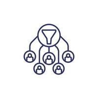 filtering users data line icon on white vector