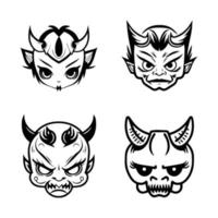 cute kawaii oni mask collection set hand drawn line art illustration vector