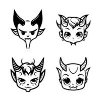 cute anime devil head collection set hand drawn line art illustration vector