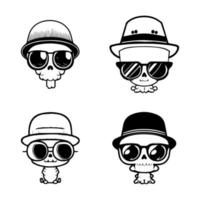 cute skull wearing sunglass logo collection set hand drawn illustration vector