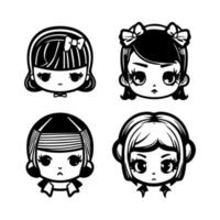 cute kawaii gangster girl collection set hand drawn line art illustration vector