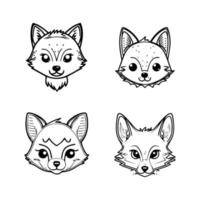 cute kawaii wolf collection set hand drawn line art illustration vector