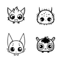 cute anime monster collection set hand drawn line art illustration vector