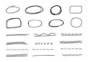 Set of abstract scribble lines and frames different shapes. Underline drawn by hand. Vector illustration.