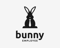 Conejo conejito liebre Pascua de Resurrección orejas corbata empleado corbatas sencillo plano silueta vector logo diseño