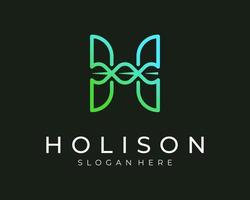 Letter H Initials Monogram Luxury Minimalist Gradient Color Green Leaf Organic Vector Logo Design