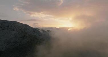 Aerial view of mountain landscape at cloud level. Spain video